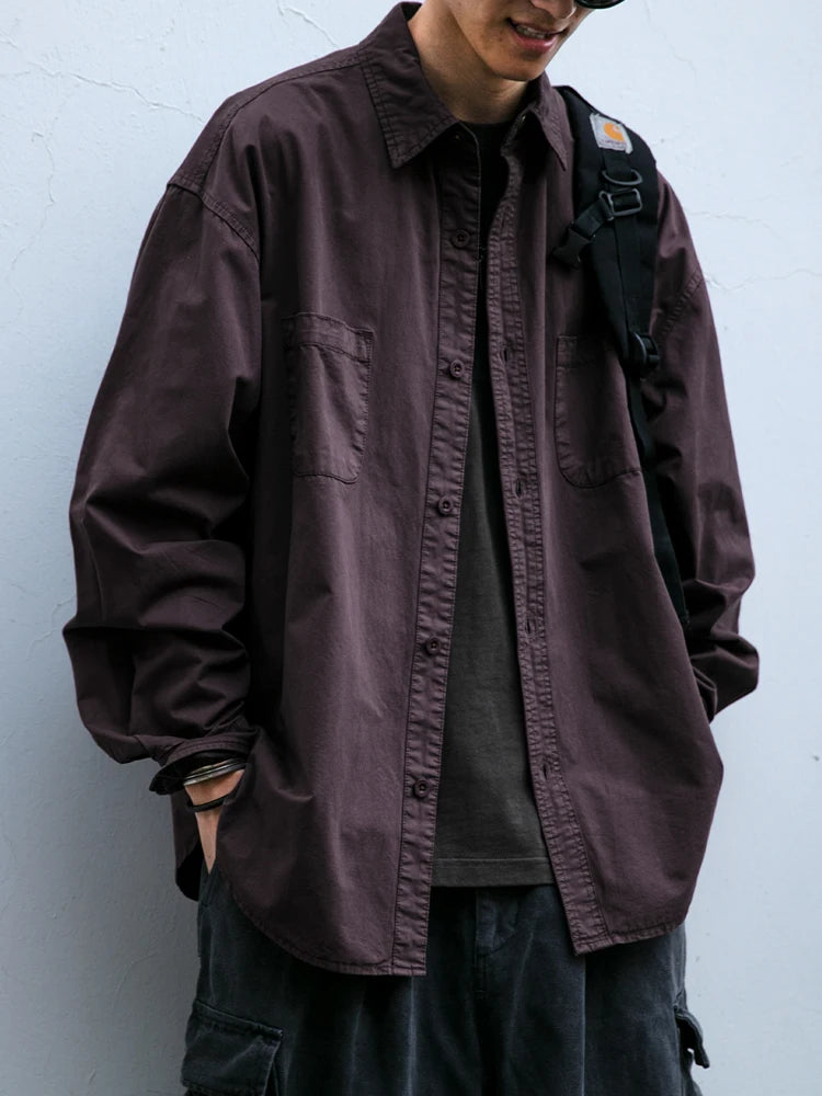 Japanese Streetwear High Quality Cargo Shirts For Men Vintage Casual Long Sleeve Spring Autumn Harajuku Thin Coat Mens Clothing