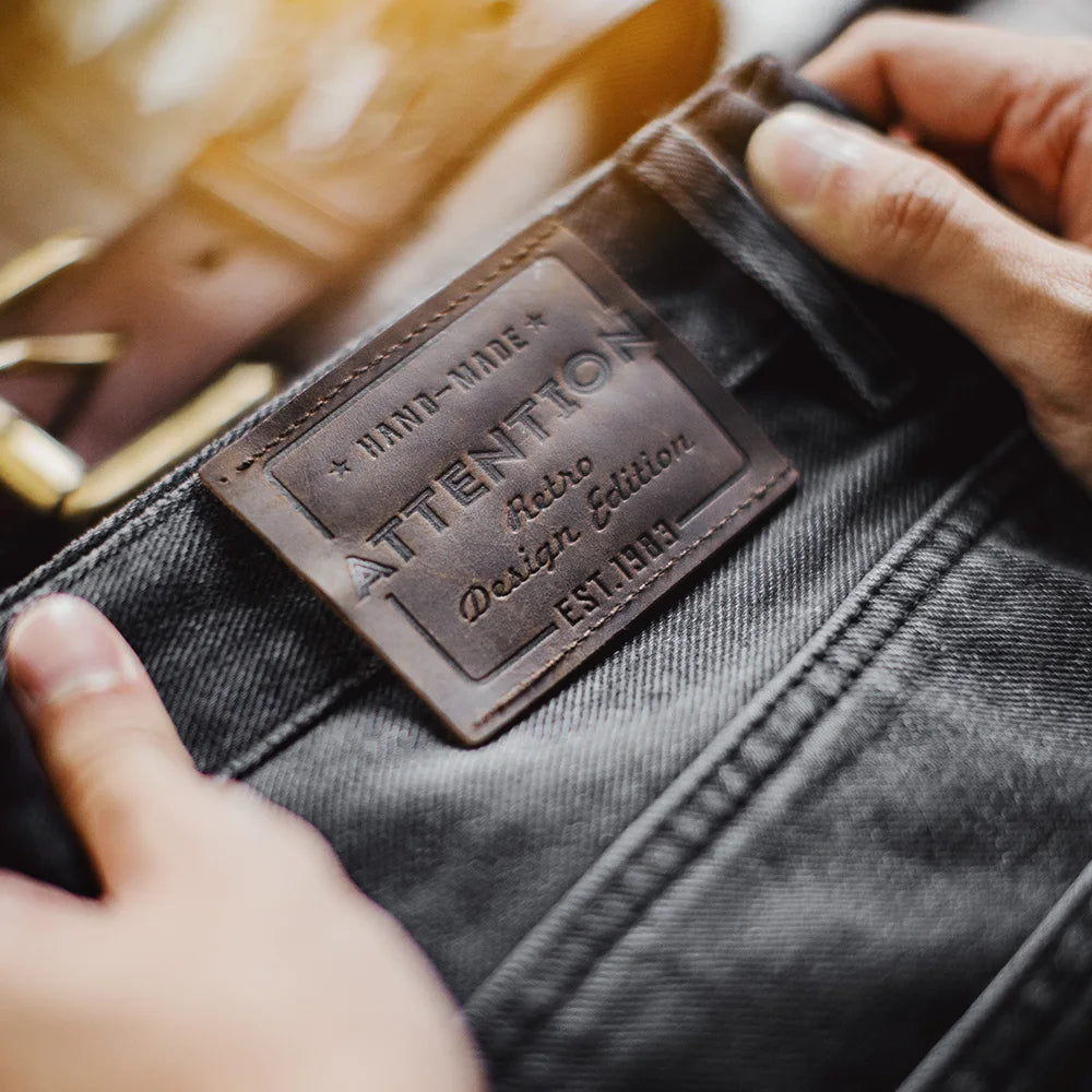 Maden Men's Vintage 13oz Heavyweight Denim Jeans Washed Gray Straight Leg Tapered Pants Casual Trousers for Spring and Fall