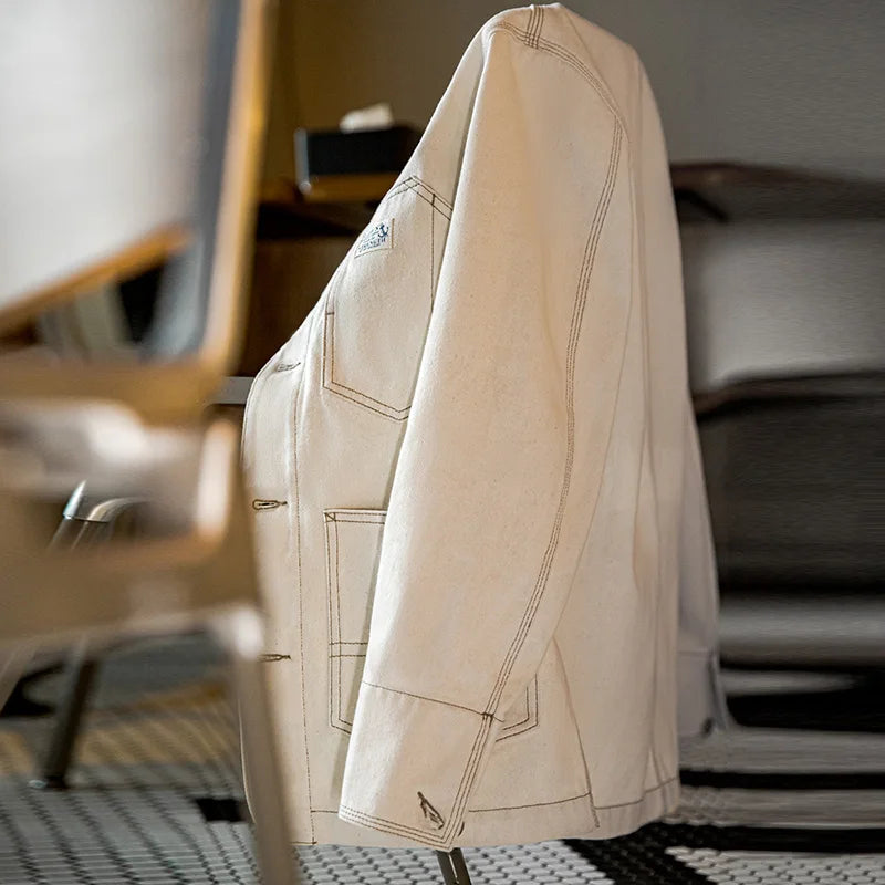 Maden Men's Vintage Classic Work Jacket Four Pockets and Five Buttons Male Spring and Autumn Beige Jacket Cotton Seed Husk Top