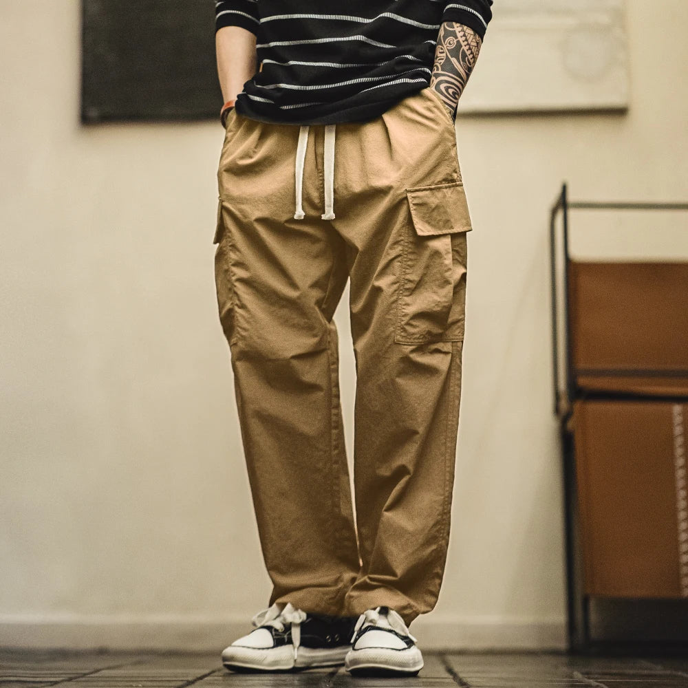 Maden Men Vintage Waterproof Cargo Pants Outdoor Baggy Multi-pocket Trousers Casual Straight Pants Spring and Autumn Plus Size