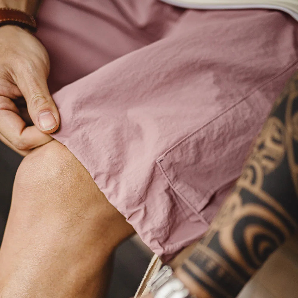 Maden Outdoor Quick-Dry Pink Cargo Shorts Men's Summer Lightweight Woven Elastic Waist Shorts Loose Straight Bottoms for Sports