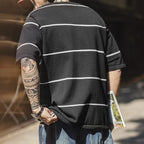 Maden New Casual Black and White Striped Short Sleeve T-Shirt Men's Summer Loose Fit Crew Neck Tee Street Versatile Classic Tops