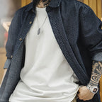 Maden Retro Loose Long-sleeved Denim Shirt Checkered Lapel Single-breasted Jacket for Men Spring and Fall Versatile Outerwear